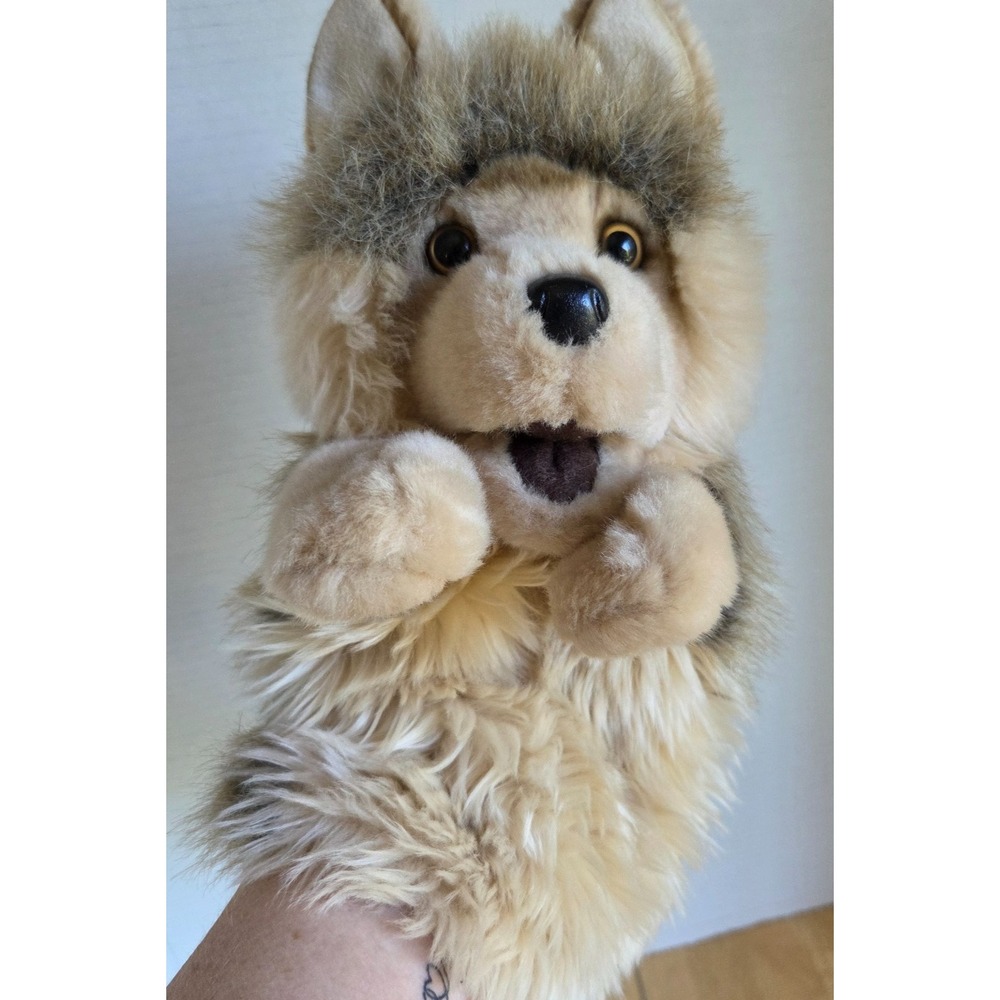 Douglas Cuddle Toy Gray Beige Tan Wolf Hand Glove Puppet Realistic #7804 12 inch